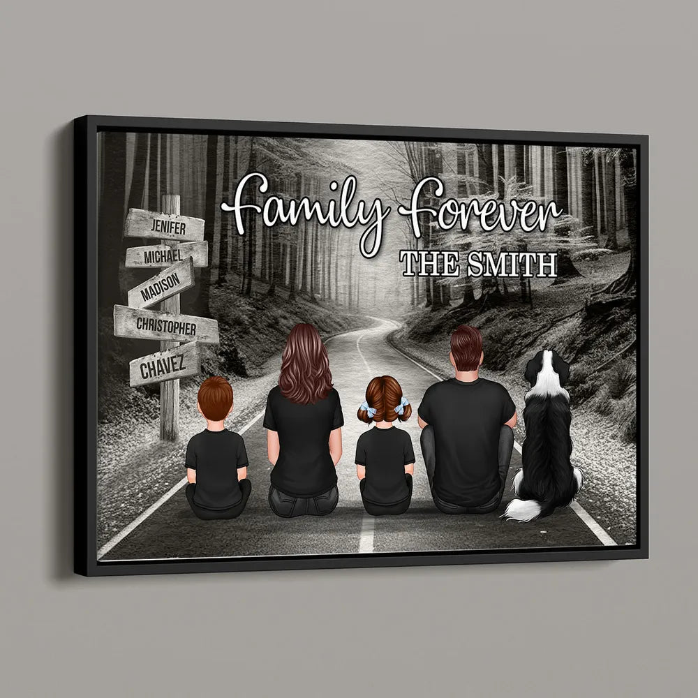 Poster with Family Forever Forest Scene and Back View Illustration, Refined Texture, Perfect Keepsake Gift