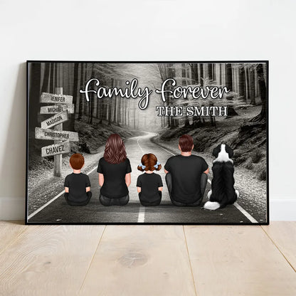 Poster with Family Forever Forest Scene and Back View Illustration, Refined Texture, Perfect Keepsake Gift