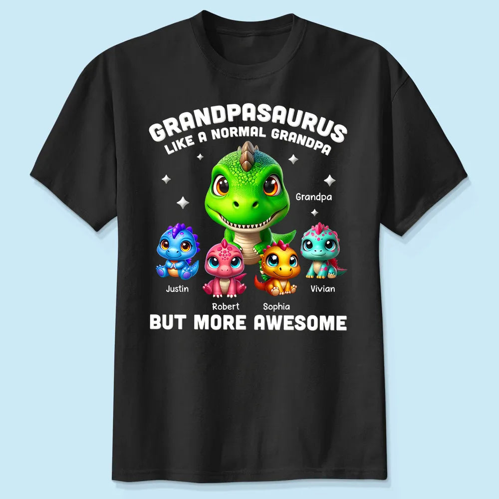 Personalized Grandpasaurus Classic Tee With Cute Dinosaur Characters, Funny Grandpa Gift For Father's Day