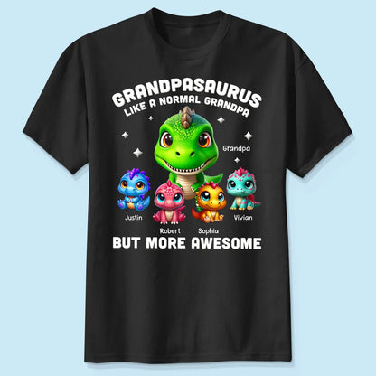 Personalized Grandpasaurus Classic Tee With Cute Dinosaur Characters, Funny Grandpa Gift For Father's Day