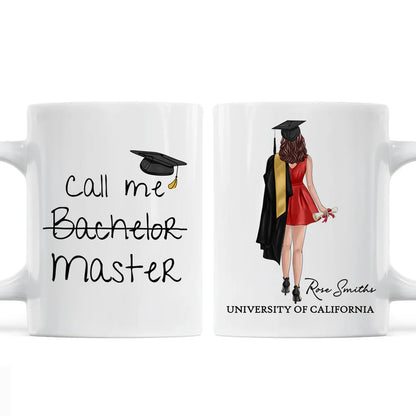 Personalized Ceramic Mug, Call Me Master Graduate in Red Dress, Unique Graduation Gift for Her