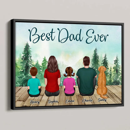 Custom Family Poster, Cozy Woodland Scene with Back View Parents Kids and Pet, Heartfelt Home Decor Unique Gift