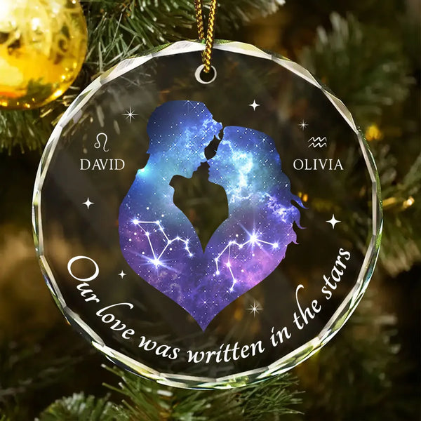 Personalized Zodiac Couple Ornament - "Our Love Was Written in the Stars" Custom Acrylic Plaque, Keychain, or Sign - Romantic Gift for Lovers