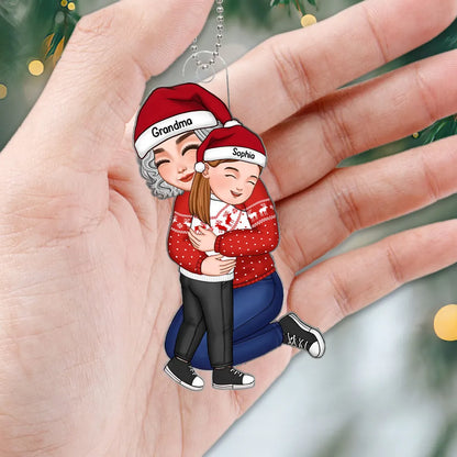Acrylic Ornament with Grandma and Grandchild Hug, Heartwarming Holiday Keepsake, Perfect Gift for Family Love