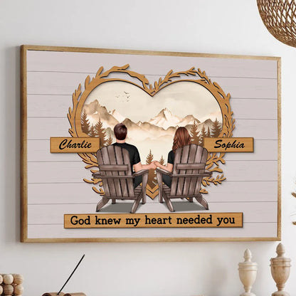 Couple Mountain View Poster – “God Knew My Heart Needed You” wall art, a perfect romantic gift for couples