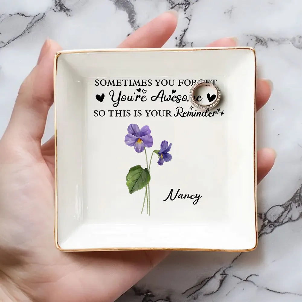 Personalized Jewelry Dish, You Are Awesome Reminder, Purple Floral Vanity Decor, Unique Gift for Her