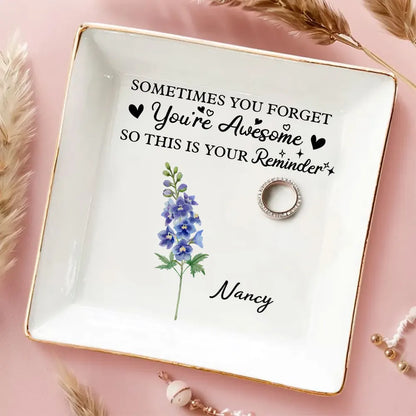 Personalized Jewelry Dish, You Are Awesome Reminder, Purple Floral Vanity Decor, Unique Gift for Her