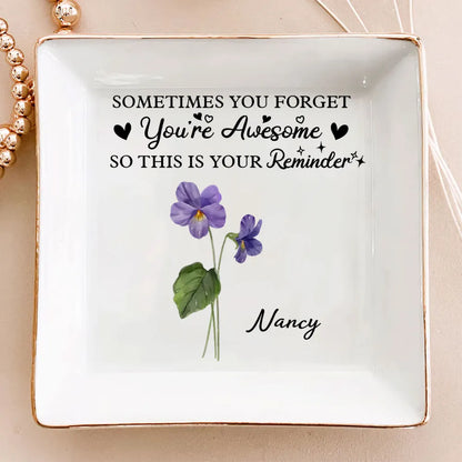 Personalized Jewelry Dish, You Are Awesome Reminder, Purple Floral Vanity Decor, Unique Gift for Her