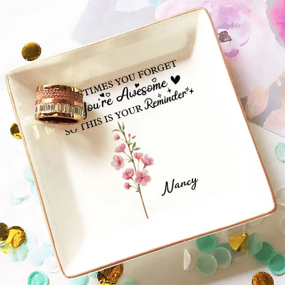 Personalized Jewelry Dish, You Are Awesome Reminder, Purple Floral Vanity Decor, Unique Gift for Her