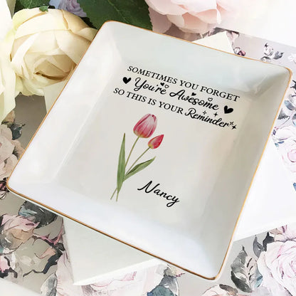 Personalized Jewelry Dish, You Are Awesome Reminder, Purple Floral Vanity Decor, Unique Gift for Her