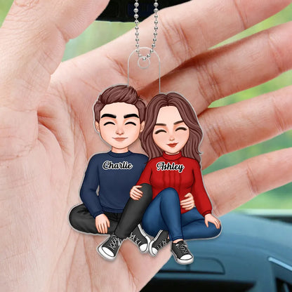 Snuggling Couple Acrylic Car Hanger – Romantic Anniversary Keepsake