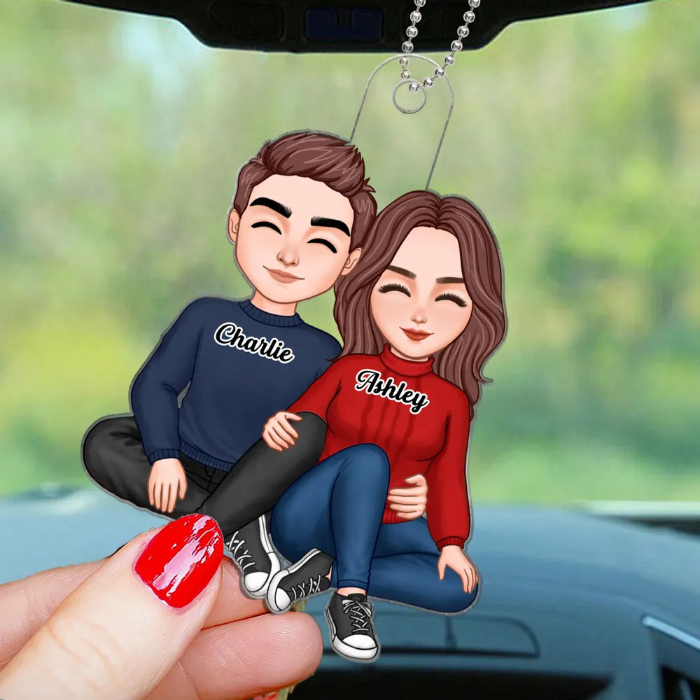 Snuggling Couple Acrylic Car Hanger – Romantic Anniversary Keepsake