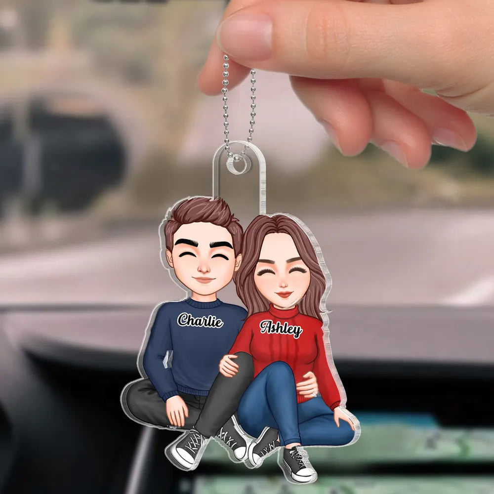 Snuggling Couple Acrylic Car Hanger – Romantic Anniversary Keepsake