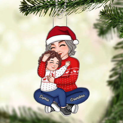 Acrylic Ornament – Cozy Grandma and Grandchild Embrace, Perfect Christmas Gift of Love and Family