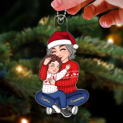 Acrylic Ornament – Cozy Grandma and Grandchild Embrace, Perfect Christmas Gift of Love and Family