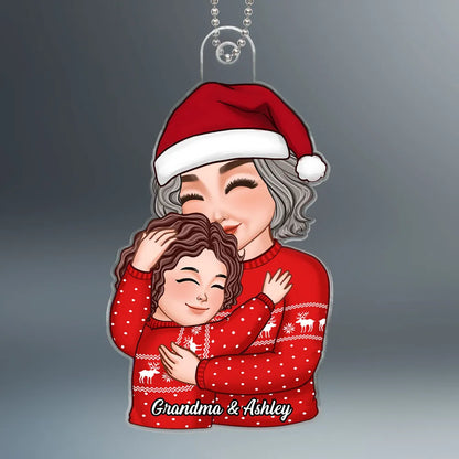 Christmas Acrylic Ornament – Grandma & Grandchild Hug Keepsake, Heartfelt Gift for Grandma