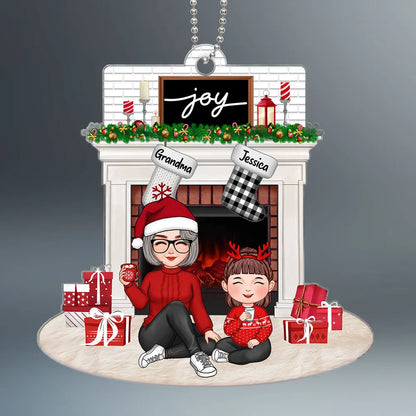 Personalized Christmas Family Fireplace Ornament, Poster, Plaque, Keychain, Sign – A Cozy and Heartwarming Gift for Grandparents and Grandkids