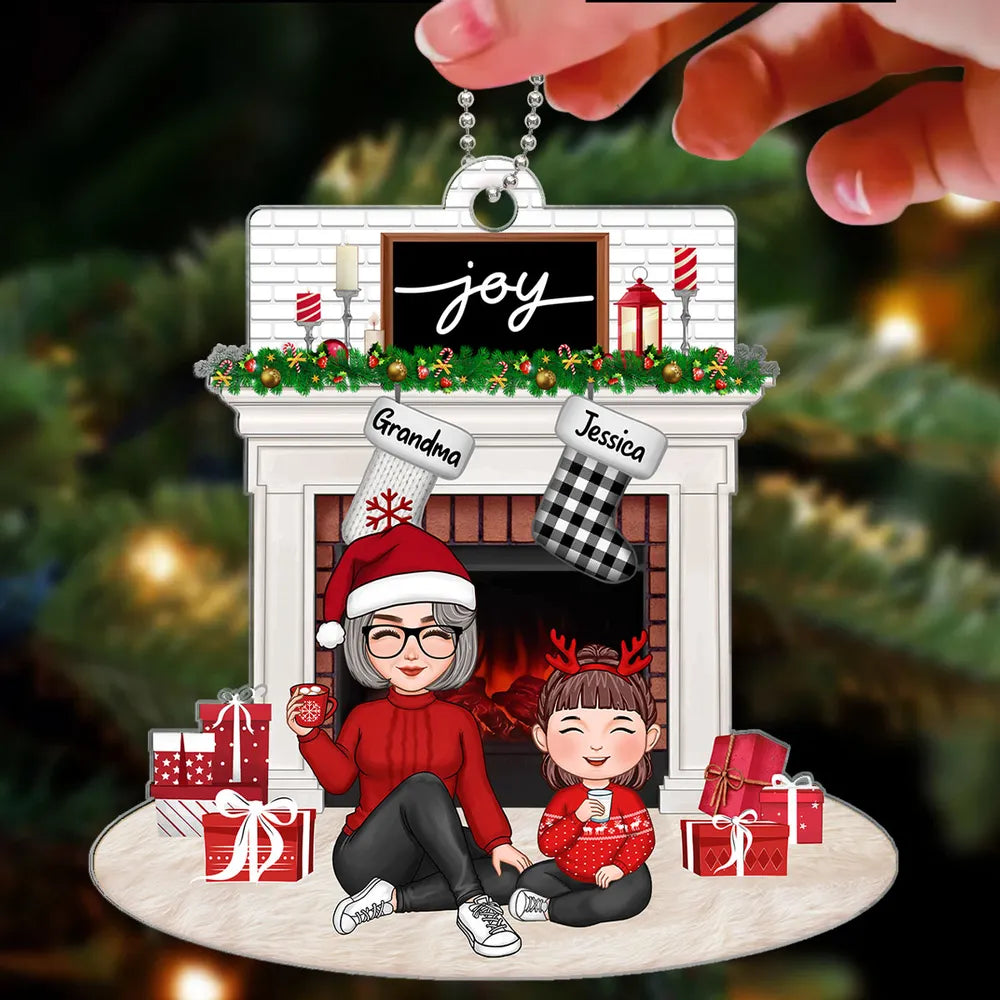 Personalized Christmas Family Fireplace Ornament, Poster, Plaque, Keychain, Sign – A Cozy and Heartwarming Gift for Grandparents and Grandkids