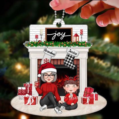 Personalized Christmas Family Fireplace Ornament, Poster, Plaque, Keychain, Sign – A Cozy and Heartwarming Gift for Grandparents and Grandkids