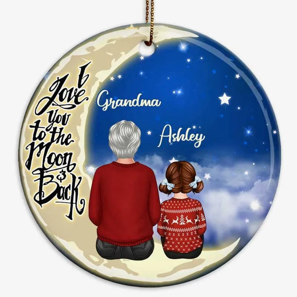 Personalized Ceramic Ornament for Grandma & Grandchild, I Love You to the Moon & Back, Unique Sentimental Gift & Lovely Home Decoration
