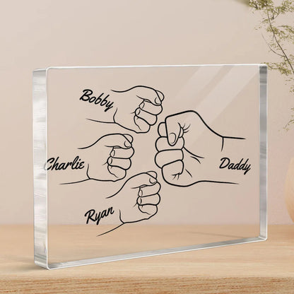 Rectangle Acrylic Block Plaque with Daddy and Kids Fist Bump Illustration, High Clarity, Heartwarming Gift for Dad