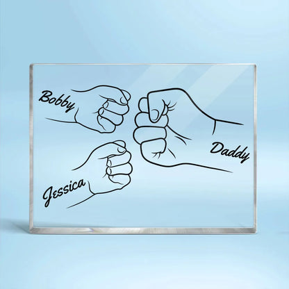 Rectangle Acrylic Block Plaque with Daddy and Kids Fist Bump Illustration, High Clarity, Heartwarming Gift for Dad