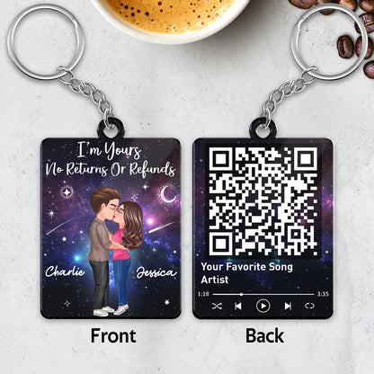 Acrylic Keychain Personalized with Starry Galaxy Kissing Couple and Favorite Song QR Code Style, Sweet Couple Gift for Her