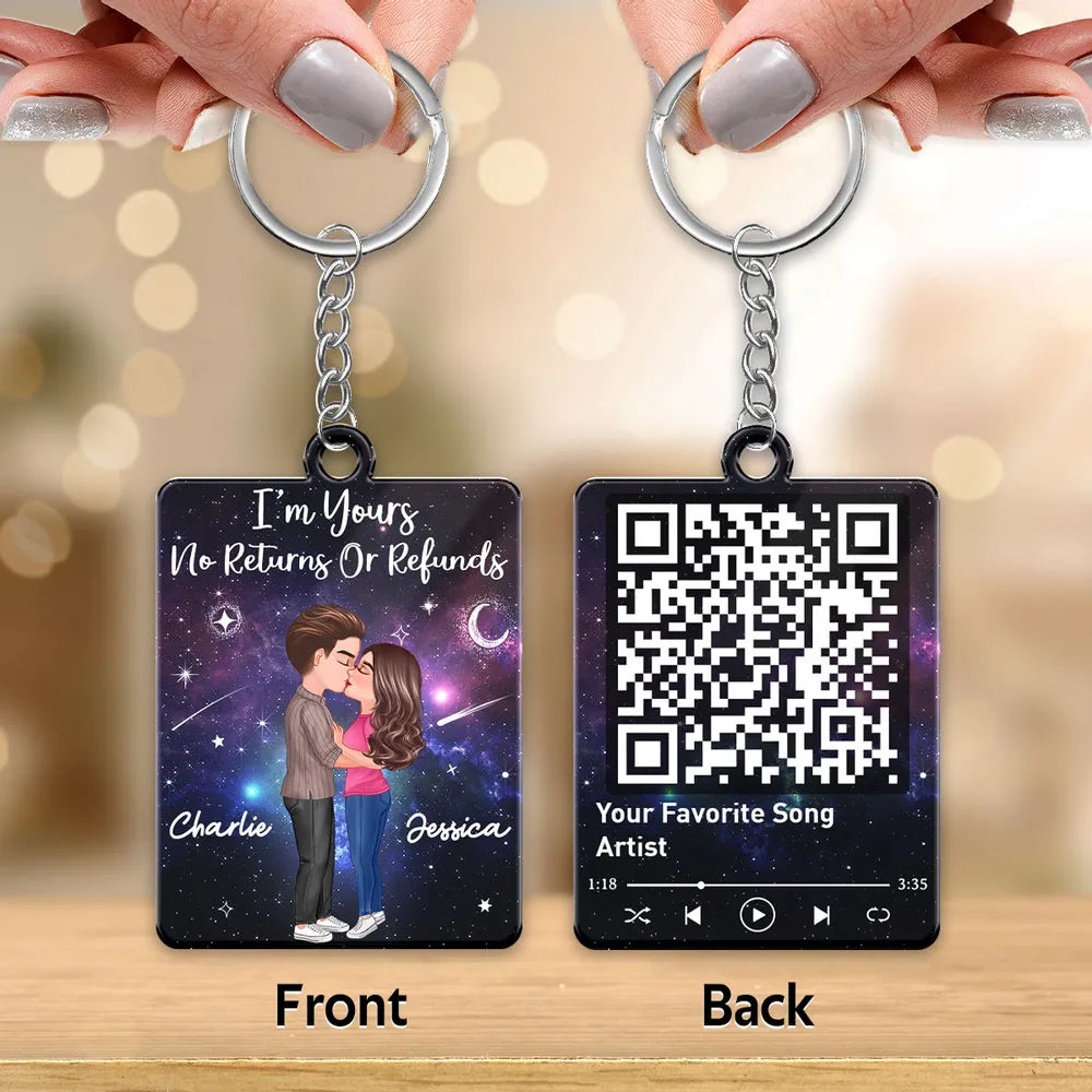 Acrylic Keychain Personalized with Starry Galaxy Kissing Couple and Favorite Song QR Code Style, Sweet Couple Gift for Her