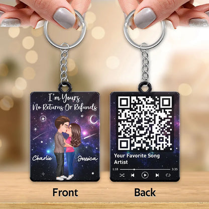 Acrylic Keychain Personalized with Starry Galaxy Kissing Couple and Favorite Song QR Code Style, Sweet Couple Gift for Her