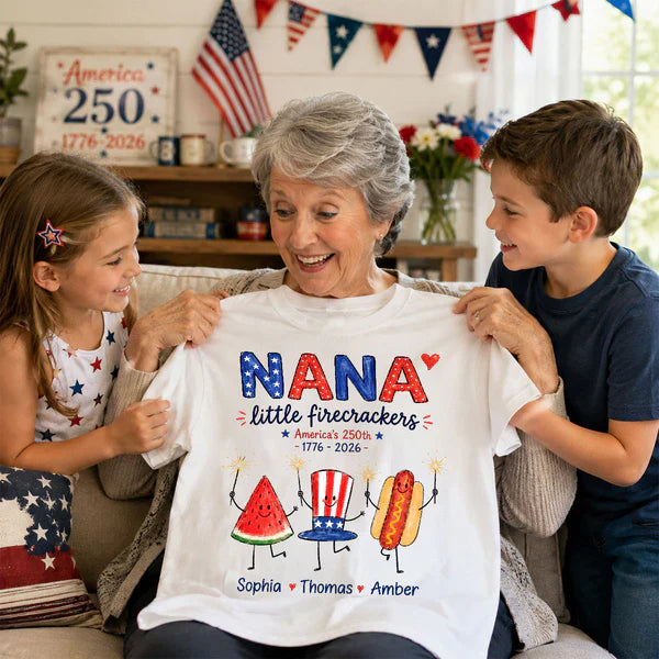 Personalized Classic Tee for Grandma, Little Firecrackers Holding Sparklers, Unique Patriotic Gift