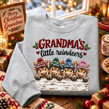 Personalized Grandma Sweatshirt with Cute Peeking Reindeer, Red Plaid Christmas Design, Unique Gift for Grandma
