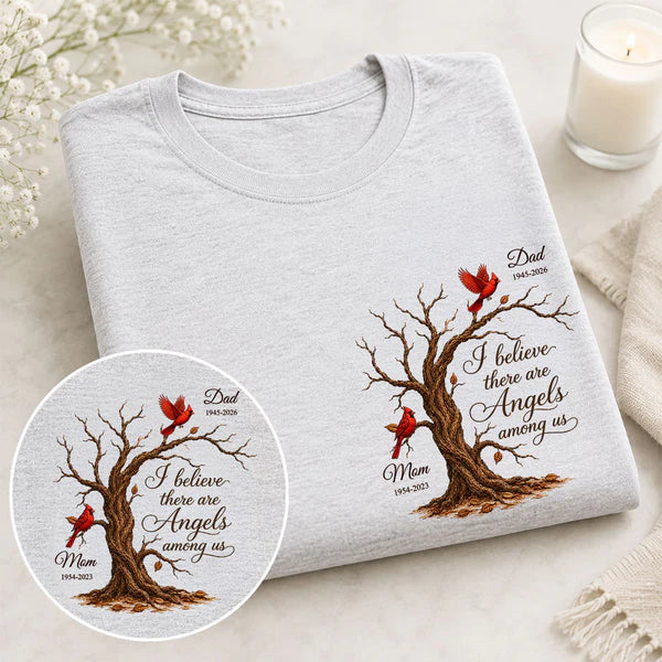 Personalized Classic Tee With Cardinal Memorial Tree, Unique Remembrance Gift for Family