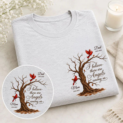 Personalized Classic Tee With Cardinal Memorial Tree, Unique Remembrance Gift for Family