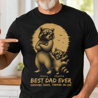 Personalized Classic Tee With Sunglasses Raccoon Dad & Kid Art, Unique Father's Day Gift for Dad