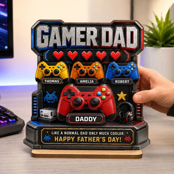 Personalized Gamer Dad Wooden Plaque, Arcade Controller Unique Gift for Dad on Father's Day