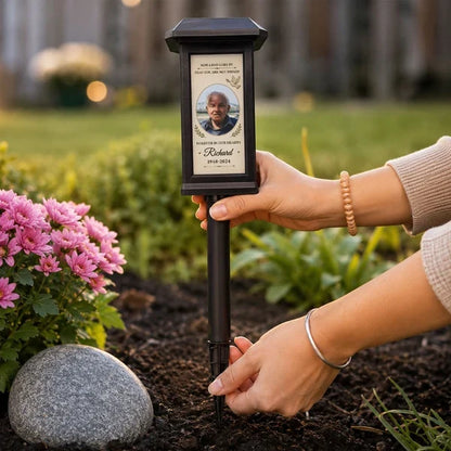 Personalized Solar Garden Stake Light with Photo & Dove, Unique Sympathy Gift for a Garden Memorial