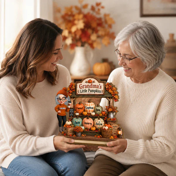 Personalized 2-Layer Wooden Plaque, Grandma's Little Pumpkins Fall Decor, Unique Creative Gift for Grandma