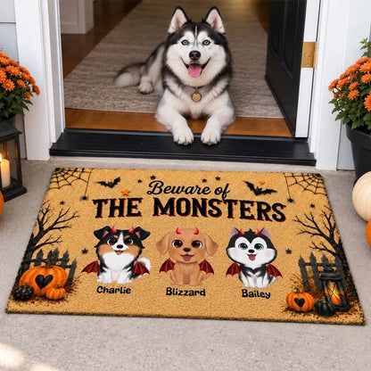 Personalized Standard Doormat, Playful Halloween Dogs and Pumpkins, Creative Gift for Pet Owners