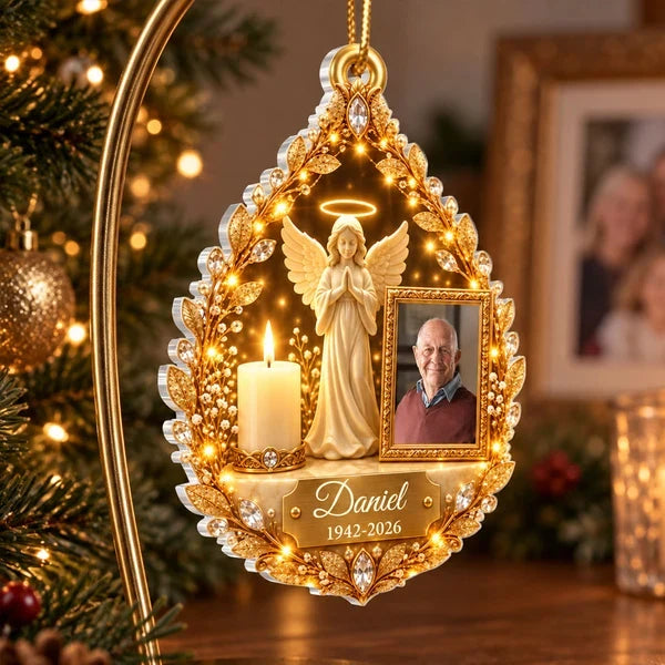 Personalized Acrylic Ornament, Praying Guardian Angel and Candle Memorial, Unique Sympathy Gift for Family