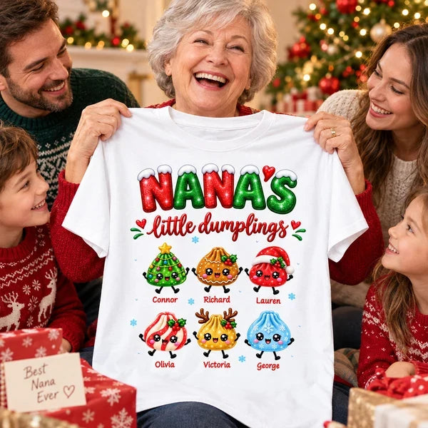 Personalized Classic Tee, Grandma's Little Dumplings Holding Hands, Unique Christmas Gift for Grandma