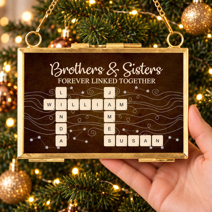 Personalized Brothers & Sisters Crossword Hanging Frame Ornament, Forever Linked Together Family Gift