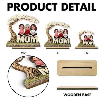 2-Layer Wooden Plaque Personalized Family Scene Under a Flowering Tree, Warm Home Display, Heartfelt Gift for Mom