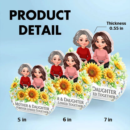 Personalized Shaped Acrylic Block Plaque, Mother & Daughter Forever Linked Together Sunflower Decor, Unique Gift for Mom