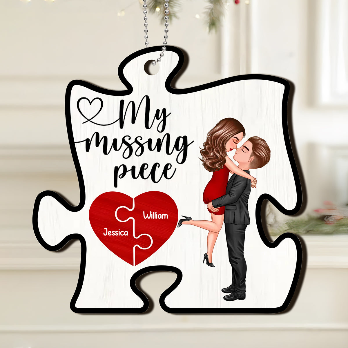 A Beautiful Expression of Deep Affection, Perfect for Gifting - 'My Missing Piece' Personalized Puzzle Heart 2-Layer Ornament- Romantic Valentine's & Anniversary Gift for Couples