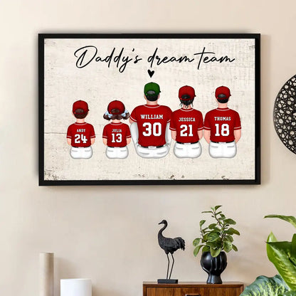 “Daddy’s Dream Team” Personalized Baseball Poster / Canvas – Home-Run Father’s Day Gift