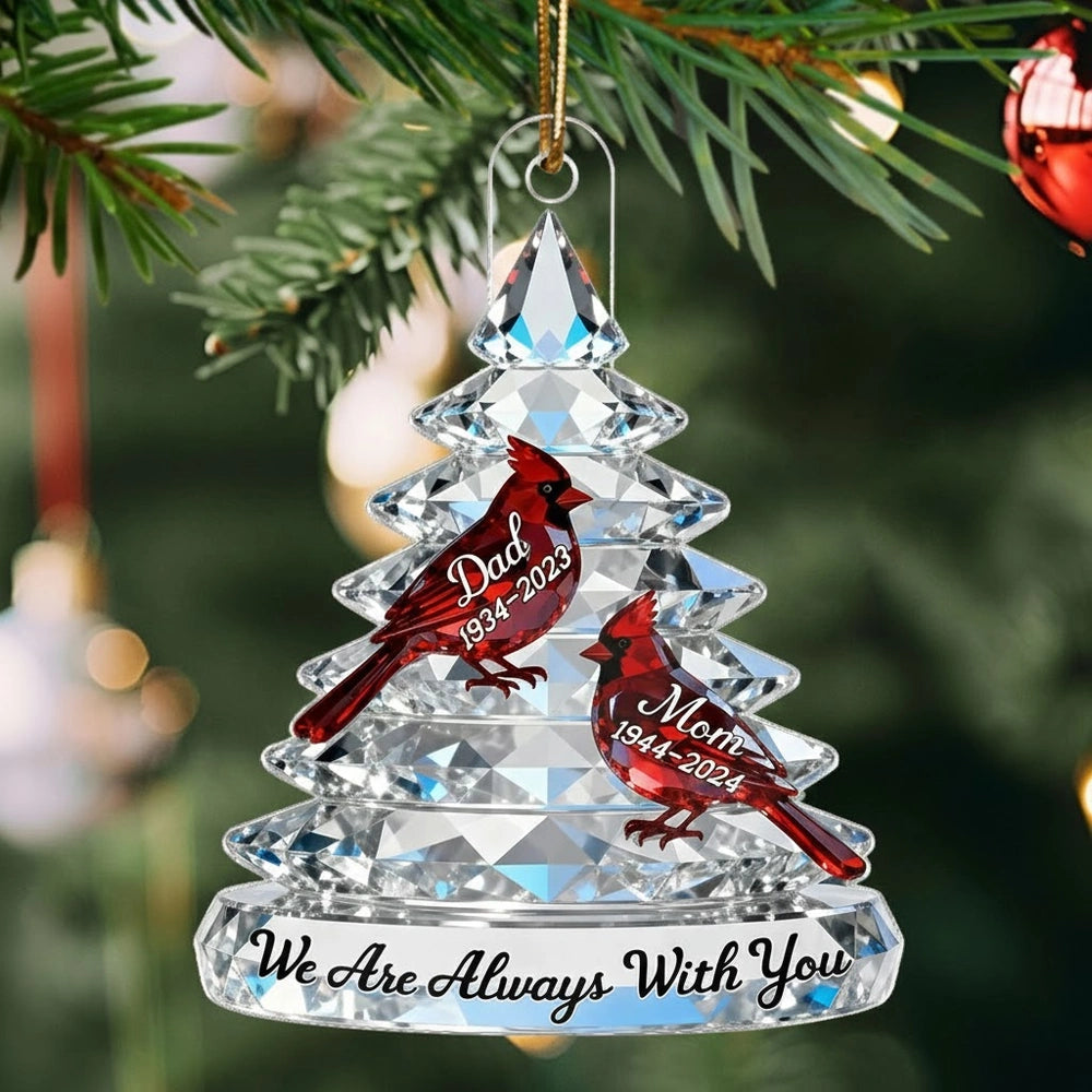 Acrylic Ornament Crystal-Style Tree with Red Cardinals, We Are Always With You Sympathy Gift for Family