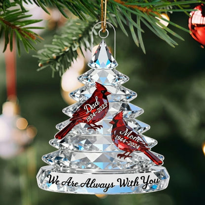 Acrylic Ornament Crystal-Style Tree with Red Cardinals, We Are Always With You Sympathy Gift for Family