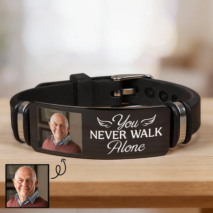 Personalized Silicone Bracelet With Photo You Never Walk Alone Message - A Unique Memorial Gift
