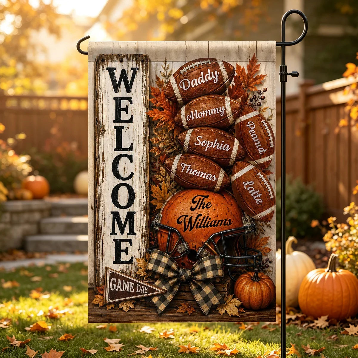 Football Family Garden Flag, Personalized Autumn Yard Decor Celebrating Team Spirit, Creative Gift for Mom & Dad