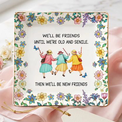 Personalized Jewelry Dish with Funny Friendship Quote, Floral Vanity Decor, Unique Gift for Best Friend